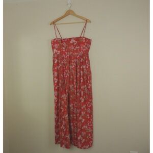 Coco Shop Dress Red Pink Floral Multi‎ Maxi Skinny Strap Poof Resort